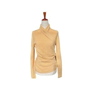 Women's Cashmere Crossover V-Neck Sweater Size S Yellow Quiet Luxury